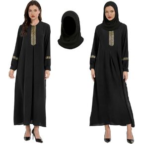 GYQMBT Womens Muslim Printed Abaya,Long Sleeve Zipper Islamic Robe Prayer Clothes with Hijabs in Saudi Arabia