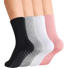 جوارب SIONCY بيلاتيس للنساء مع مقابض غير قابلة للانزلاق، جوارب يوجا دائرية لتمارين الباليه والرقص في المستشفى، 4 أزواج in Kuwait