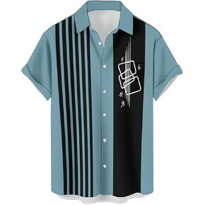 QIVICIMA Men's Retro Bowling Shirts 50s Rockabilly Style Button Down Shirts Vintage Style Camp Shirt in Saudi Arabia