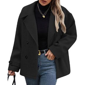 ECDAHICC Womens Wool Blend Lapel Coat Fall Winter Pea Coat Double Breasted Blazer Jackets Fashion Coat in Kuwait