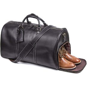 حقيبة أمتعة جلدية للسفر في عطلة نهاية الأسبوع مقاس 24 بوصة مع حقيبة يد بسحاب Ykk للرجال من القماش الخشن (بني) in Kuwait
