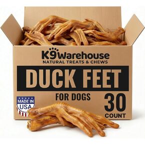 أقدام البط للكلاب من K9warehouse - عدد 30 - مكافآت الكلاب المجففة، طبيعية ومقرمشة وصحية، مثالية للسلالات الصغيرة إلى الكبيرة، تدعم صحة المفاصل والعناية بالأسنان، مكافآت أقدام البط للكلاب - صنع في الولايات المتحدة الأمريكية in Kuwait