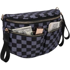 Checkered Crossbody Bum Bags Large Checkerboard Fanny Pack Double Zipper Purse Wallet for Travel in Kuwait