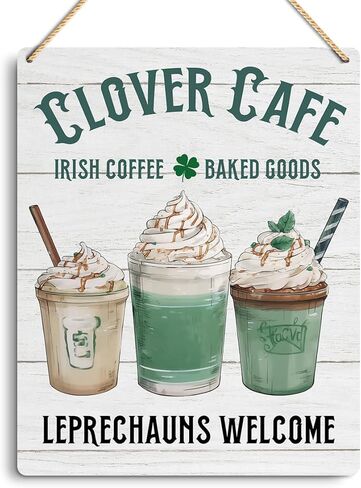 ريفي عيد القديس باتريك الديكورات الأيرلندية مزرعة المنزل مكتب جدار ديكور البرسيم الأخضر القهوة بار الخشب علامة موسمية عطلة الباب الأمامي غرفة المعيشة الشرفة الجدار شنقا ديكور علامة 8 × 10 بوصة in Kuwait