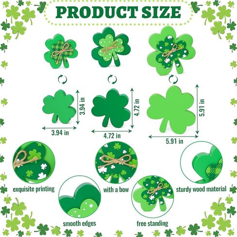 زينة يوم القديس باتريك علامة خشبية، ثلاثة أحجام مزدوجة الطبقة خضراء شامروك علامة القديس باتريك يوم لاكي الأيرلندية الجدول المركزية للمنزل المتدرج صينية عباءة الجرف مكتب ديكور النافذة in Kuwait