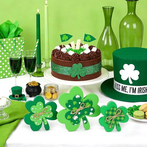 زينة يوم القديس باتريك علامة خشبية، ثلاثة أحجام مزدوجة الطبقة خضراء شامروك علامة القديس باتريك يوم لاكي الأيرلندية الجدول المركزية للمنزل المتدرج صينية عباءة الجرف مكتب ديكور النافذة in Kuwait