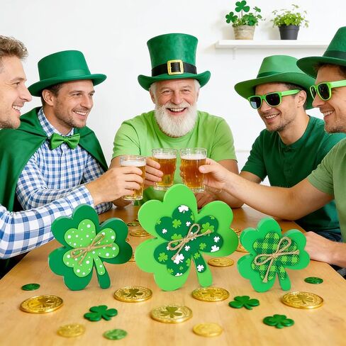 زينة يوم القديس باتريك علامة خشبية، ثلاثة أحجام مزدوجة الطبقة خضراء شامروك علامة القديس باتريك يوم لاكي الأيرلندية الجدول المركزية للمنزل المتدرج صينية عباءة الجرف مكتب ديكور النافذة in Kuwait