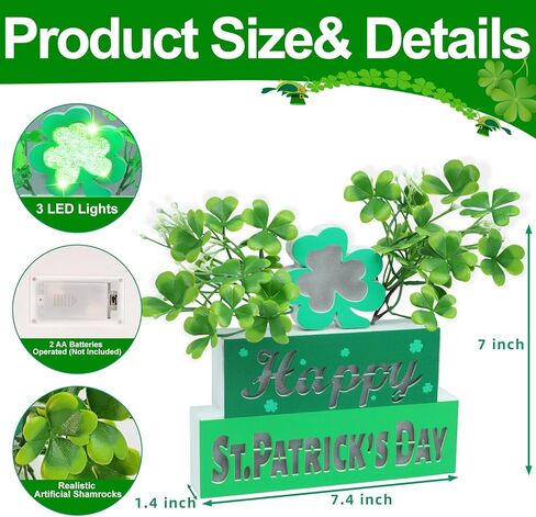 St. Patricks Day Decorations St Patricks Day Table Centerpieces St Patricks Wooden Blocks Sign with Lighted 3D Letters Timer Shamrocks and Flowers St. Patrick's Day Decor for Home Table Tiered Tray in Saudi Arabia