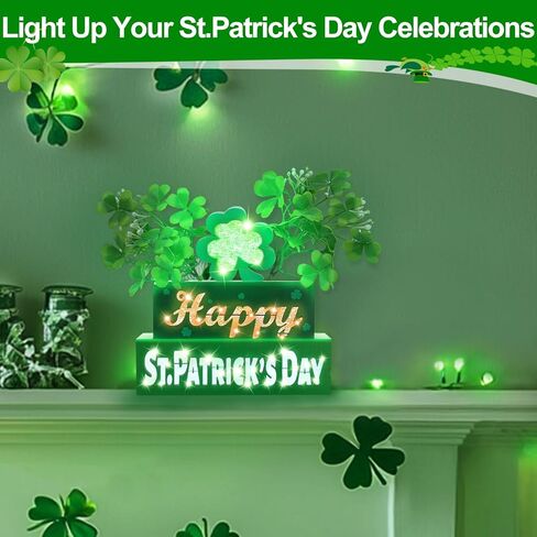 St. Patricks Day Decorations St Patricks Day Table Centerpieces St Patricks Wooden Blocks Sign with Lighted 3D Letters Timer Shamrocks and Flowers St. Patrick's Day Decor for Home Table Tiered Tray in Saudi Arabia