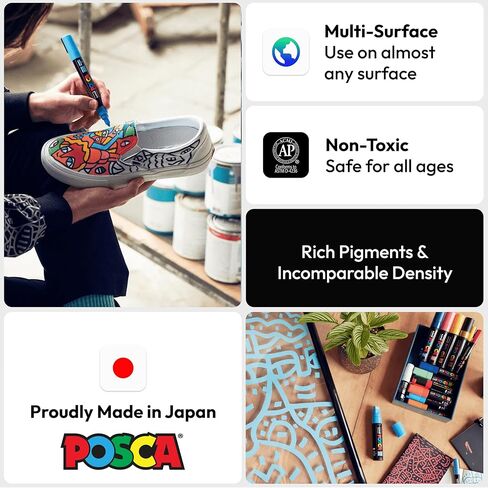 16 Posca Markers - Coloring Markers, Art Supplies for Rock Painting, Fabric Art, and More - Paint Pens for School and Crafts in Saudi Arabia