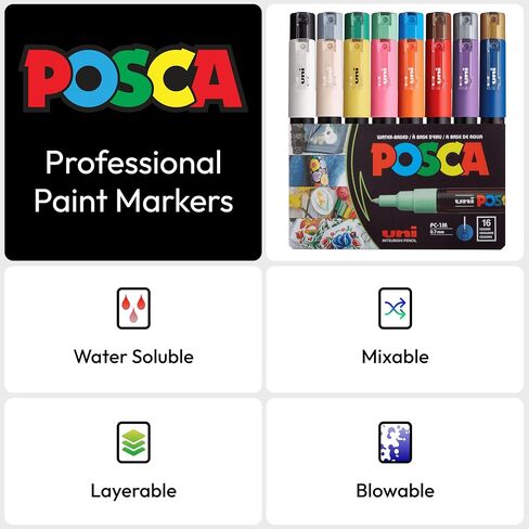 16 Posca Markers - Coloring Markers, Art Supplies for Rock Painting, Fabric Art, and More - Paint Pens for School and Crafts in Saudi Arabia