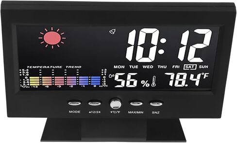 Rengue Weather Forecast Clock, Large LED Color Screen with Time Date Week Temperature Humidity Display, Voice Control Backlight, for Bedside Desk Alarm Clock Indoor Temperature in Saudi Arabia