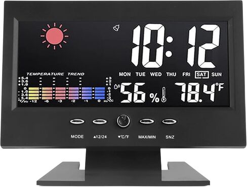 Rengue Weather Forecast Clock, Large LED Color Screen with Time Date Week Temperature Humidity Display, Voice Control Backlight, for Bedside Desk Alarm Clock Indoor Temperature in Saudi Arabia