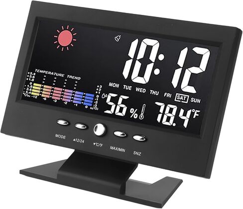 Rengue Weather Forecast Clock, Large LED Color Screen with Time Date Week Temperature Humidity Display, Voice Control Backlight, for Bedside Desk Alarm Clock Indoor Temperature in Saudi Arabia