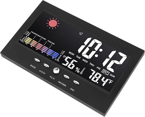 Rengue Weather Forecast Clock, Large LED Color Screen with Time Date Week Temperature Humidity Display, Voice Control Backlight, for Bedside Desk Alarm Clock Indoor Temperature in Saudi Arabia