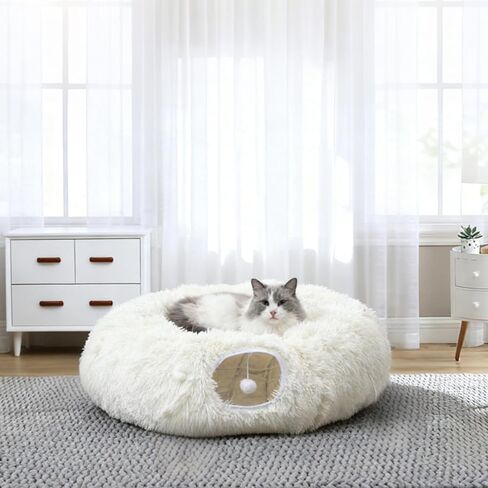 RELAXLATE Large Cat Tunnel Bed for Indoor Cats,Cat Bed, Cat Tunnel Christmas Tree Skirt, Cat Donut Tunnel Toys with Warm Soft Plush, for Cats, Kittens, Small Pets (White) in Saudi Arabia