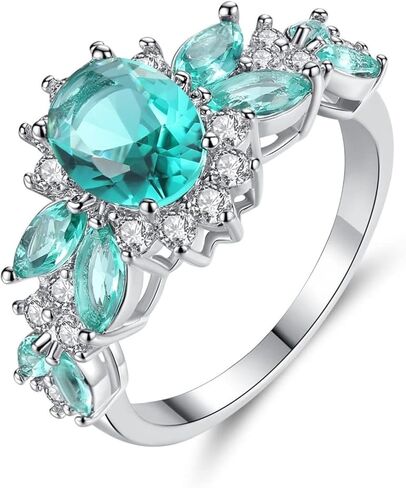 925 Sterling Silver Plated Created Sapphire Quartz&Topaz Cluster Women Band Ring in Saudi Arabia