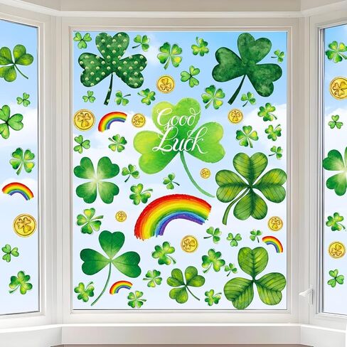 St Patricks Day Window Clings,Shamrock Window Clings for Glass Windows, 8 Sheets 120PCS (St. Patrick's Day) in Kuwait