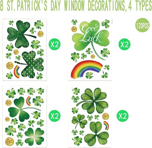 St Patricks Day Window Clings,Shamrock Window Clings for Glass Windows, 8 Sheets 120PCS (St. Patrick's Day) in Kuwait