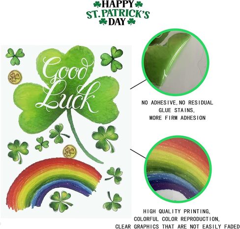 St Patricks Day Window Clings,Shamrock Window Clings for Glass Windows, 8 Sheets 120PCS (St. Patrick's Day) in Kuwait