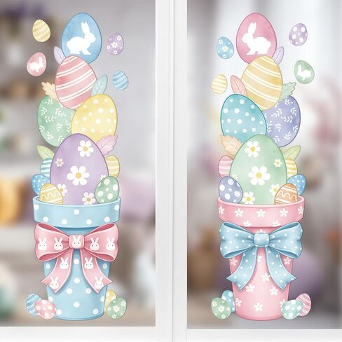 4 Sheets Extra Large Easter Pastel Eggs Window Stickers Large Window Clings Decorations Rustic Reusable for Glass Wedding Anniversary Party Office Home Classroom in Saudi Arabia