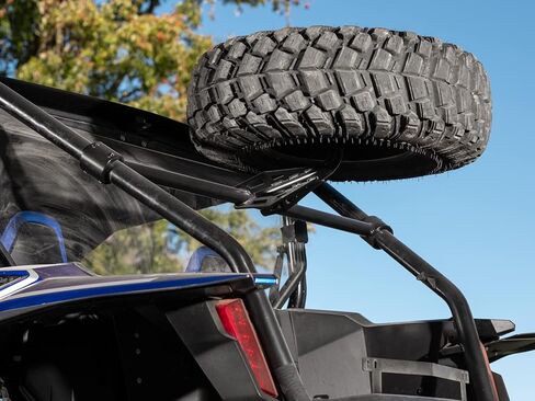 حامل الإطارات الاحتياطية SuperATV UTV متوافق مع 2019+ Honda Talon 1000X/1000R، إطارات يصل وزنها إلى 70 رطلاً، مصنوعة من أنابيب فولاذية 1-1/2 بوصة، بدون حفر أو لحام، أسود متجعد، انظر الملاءمة، صنع في الولايات المتحدة الأمريكية in Saudi Arabia