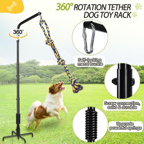 Tether Outdoor Dog Rope Toy with Strengthen Spring Pole, 3 Kinds Dog Tug of War Toys for Self Play and Interactive in Park, Yard, Lawn Rope, Suitable for Large Medium Small Dogs (Black) in Kuwait