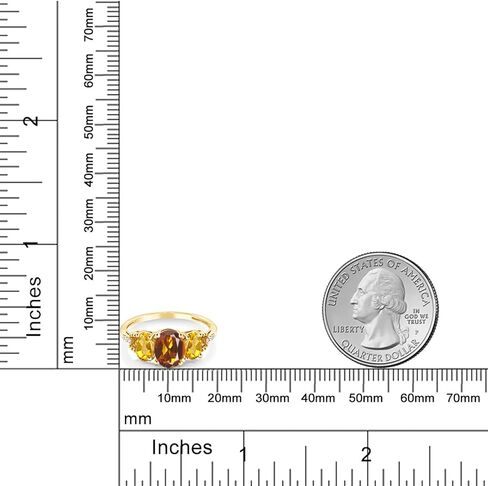 Gem Stone King 10K Yellow Gold Oval Orange Red Madeira Citrine Yellow Citrine and diamond Accent Ring | 2.04 Cttw | 3 Stone Wedding Engagement Anniversary Promise Ring For Women in Saudi Arabia