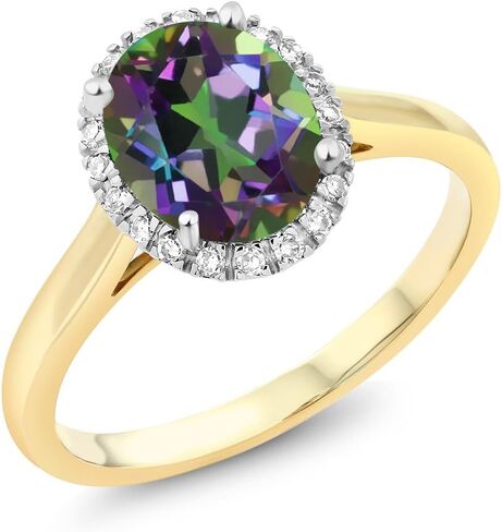 خاتم خطوبة من الأحجار الكريمة البيضاوية من Gem Stone King عيار 10 قيراط وهالة من الألماس | بيضاوي 9 × 7 ملم | وعد الذكرى السنوية للزفاف خاتم ذهبي للنساء in Saudi Arabia