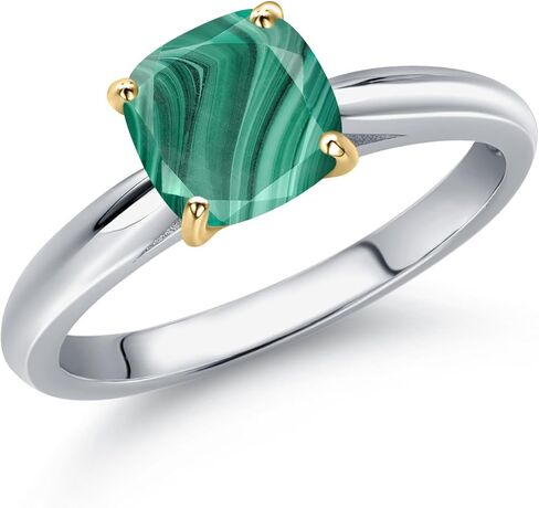 Gem Stone King 10K White and Yellow Gold Cushion Shape 6MM Gemstone Birthstone Solitaire Engagement Ring For Women Available in Size 5,6,7,8,9 in Saudi Arabia
