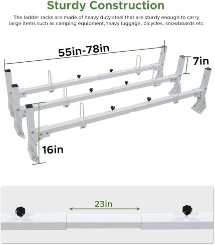 Van Ladder Rack - Fit for Ford Econoline E150-E350 (1992-2015) & Chevy Express 1500-3500, Universal Adjustable Length 3-Bar Roof Rack - Steel, White in Saudi Arabia