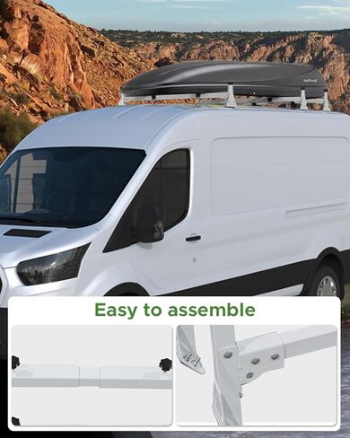 Van Ladder Rack - Fit for Ford Econoline E150-E350 (1992-2015) & Chevy Express 1500-3500, Universal Adjustable Length 3-Bar Roof Rack - Steel, White in Saudi Arabia