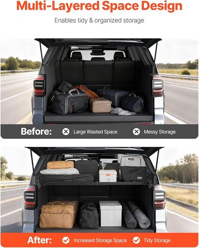 VEVOR Rear Trunk Cargo Rack, for 2010-2024 Toyota 4Runner, 220 lbs Capacity, Aluminum Alloy Basket Tray Interior Storage Luggage Carrier, Adjustable Height Shelf Stand Organizer for Camping Trip Gear in Saudi Arabia