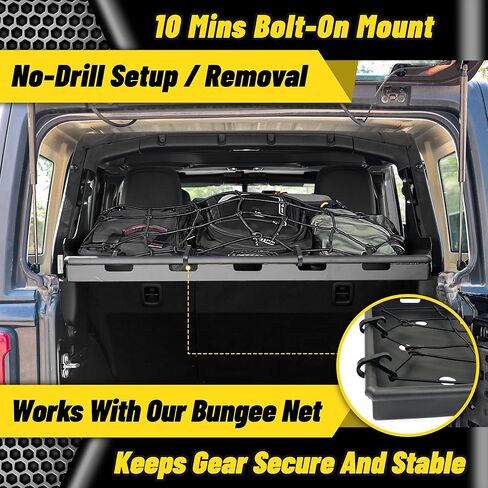 سلة رف البضائع الداخلية MONOKING لعام 2018-2026 Wrangler JL JLU ذات 4 أبواب صلبة ورف تخزين صندوق السيارة الخلفي خفيف الوزن من الألومنيوم مثبت على حامل الأمتعة بسعة 350 رطل in Kuwait