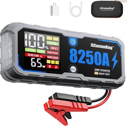 حزمة بطارية Jump Starter 8250A مع PD-65W (لجميع الغازات أو 10.0+L ديزل)، بدء تشغيل السيارة الصالحة للشرب 12 فولت مع شاشة HD 4.01 بوصة، 2 بنك طاقة USB، وقت الاستعداد لمدة 24 شهرًا in Kuwait