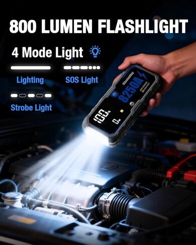حزمة بطارية Jump Starter 8250A مع PD-65W (لجميع الغازات أو 10.0+L ديزل)، بدء تشغيل السيارة الصالحة للشرب 12 فولت مع شاشة HD 4.01 بوصة، 2 بنك طاقة USB، وقت الاستعداد لمدة 24 شهرًا in Kuwait