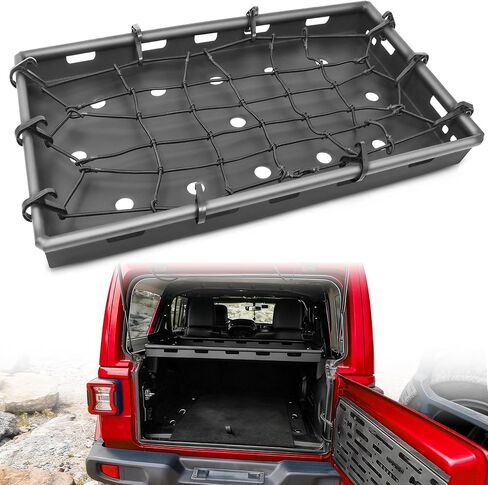 سلة رف البضائع الداخلية MONOKING لعام 2018-2026 Wrangler JL JLU ذات 4 أبواب صلبة ورف تخزين صندوق السيارة الخلفي خفيف الوزن من الألومنيوم مثبت على حامل الأمتعة بسعة 350 رطل in Kuwait