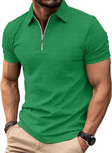 Men's Waffle Polo Shirts Short Sleeve V Neck Casual Lightweight Tops Summer Slim Fit Golf Shirts with Pocket 2026 in Saudi Arabia