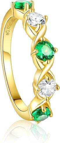 خواتم زفاف نسائية مكونة من خمسة أحجار مويسانيتي/زمرد نصف الأبدية مع فضة استرلينية 925|1 قيراط مطلي بالذهب 5 أحجار ألماس خاتم الذكرى السنوية للخطوبة للزوجة الحبيب مقاس 5-11 in Kuwait
