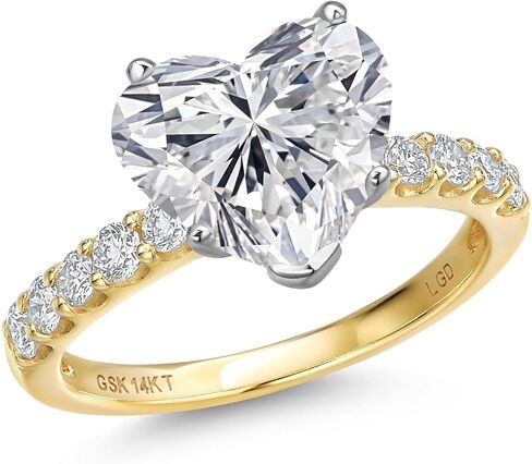 Gem Stone King 1.38 to 5.38 Cttw IGI Certified Lab Grown Diamond 2-Tone 14K White and Yellow Gold Engagement Wedding Ring for Women | Heart Shape | E-F Color | VS1-VS2 Clarity in Saudi Arabia