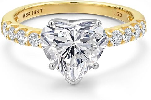 Gem Stone King 1.38 to 5.38 Cttw IGI Certified Lab Grown Diamond 2-Tone 14K White and Yellow Gold Engagement Wedding Ring for Women | Heart Shape | E-F Color | VS1-VS2 Clarity in Saudi Arabia