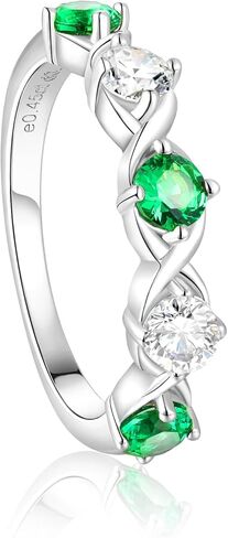 Women's Five Stone Wedding Rings Moissanite/Emerald Half Eternity Band with 925 Sterling Silver|1 Carat Gold Plated 5 Stone Diamond Engagement Anniversary Ring for Lover Wife Size 5-11 in Saudi Arabia