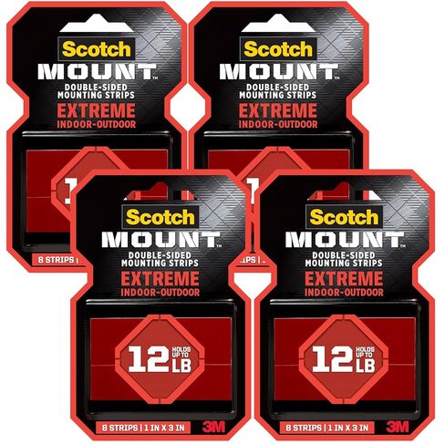 Scotch-Mount Extreme Mounting Strips, Double-Sided Heavy Duty Tape, 16 Strips Total (2 Packs of 8), 1 in x 3 in, Indoor/Outdoor, Black (414H-ST) in Saudi Arabia