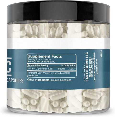 Earthborn Elements Vitamin C 200 Capsules, Pure & Undiluted, No Additives in Saudi Arabia