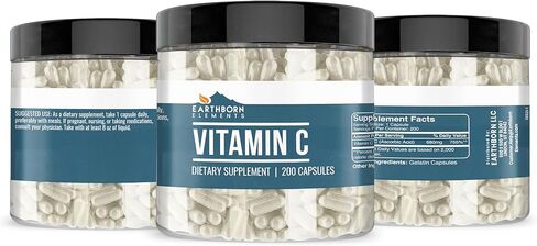 Earthborn Elements Vitamin C 200 Capsules, Pure & Undiluted, No Additives in Saudi Arabia