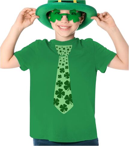 Tstars St Patrick's Day Shamrock Tie Shirt for Toddlers & Youth Kids - Lucky Clover Tee for Boys & Girls in Saudi Arabia