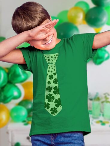 Tstars St Patrick's Day Shamrock Tie Shirt for Toddlers & Youth Kids - Lucky Clover Tee for Boys & Girls in Saudi Arabia