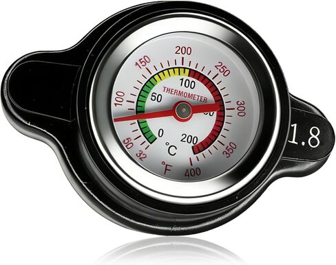 غطاء الرادياتير عالي الضغط 1.8 بار 25.6 رطل لكل بوصة مربعة نظام تبريد معدني متين مانع للتسرب مع مقياس درجة الحرارة متوافق مع دراجات هوندا وياماها وكاواساكي وسوزوكي والدراجات النارية والمركبات ATV in Saudi Arabia