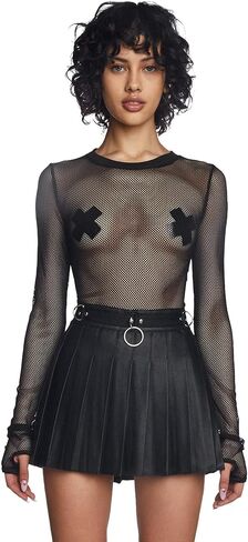 بلوزة Dolls Kill See Thru Me Fishnet من Current Mood - بلوزة شبكية قابلة للتمدد بأكمام طويلة مع أساور على شكل ثقب الإبهام in Saudi Arabia