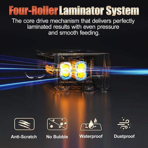 آلة تغليف تجارية بأربع أسطوانات مقاس 13 بوصة، آلة تغليف بسُمك 3-10 مل، تسخين سريع لمدة 55 ثانية وسرعة تصفيح 1000 مم/الدقيقة للتغليف مقاس 11 × 17 وA3، تتضمن 30 ورقة للمكتب والمدرسة (أسود) in Kuwait
